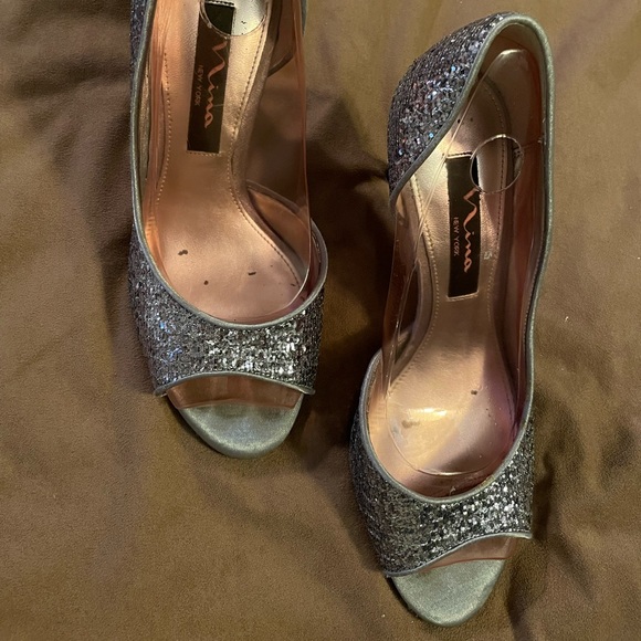 Nina Silver Open-Toed Heels - Picture 2 of 6